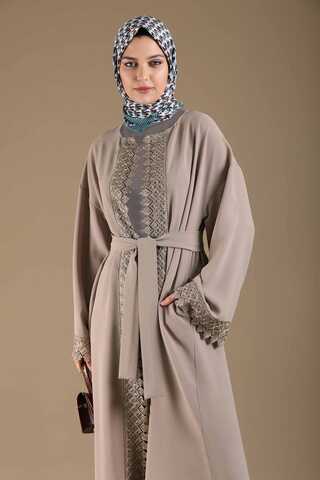 Lace Detailed Abaya Suit Mink - 4