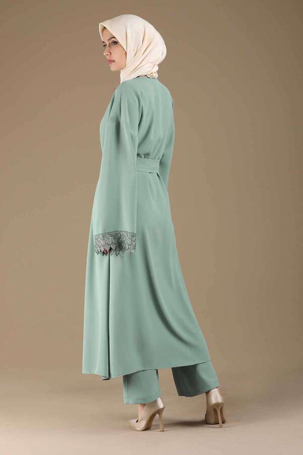 Lace Detailed Abaya Suit Mint - 5