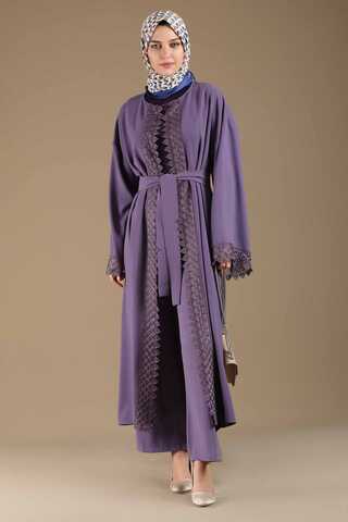 Lace Detailed Abaya Suit Purple - 3