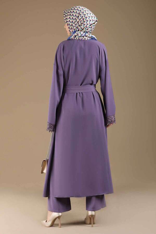 Lace Detailed Abaya Suit Purple - 5
