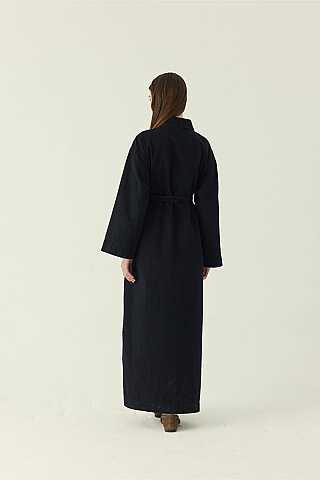 Lace Detailed Denim Dress Black - 4