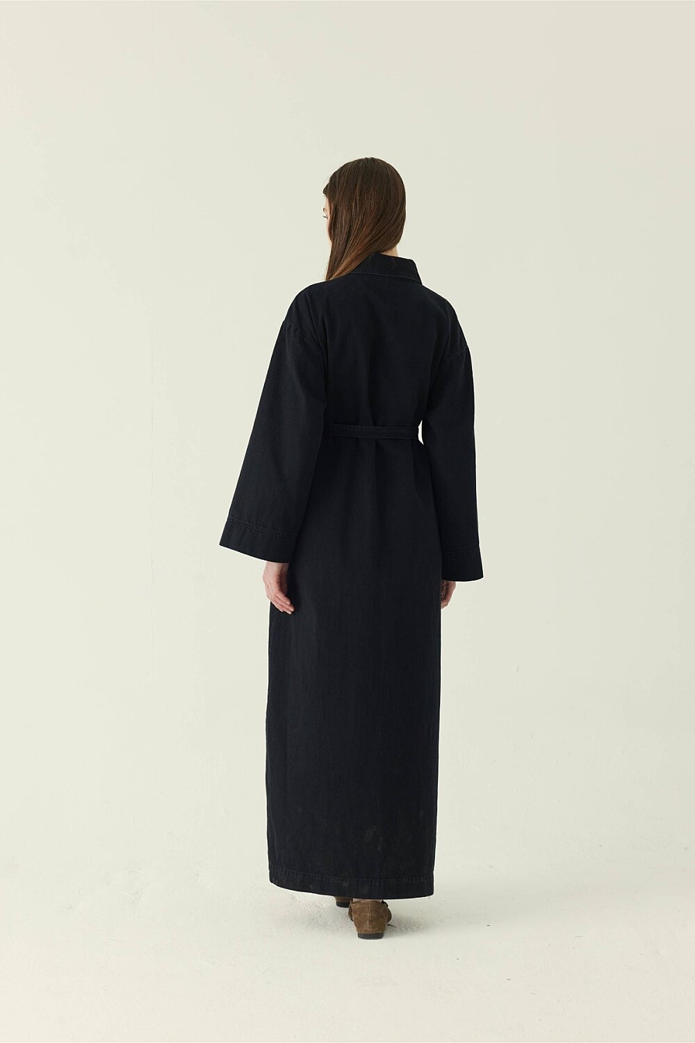 Lace Detailed Denim Dress Black - 4