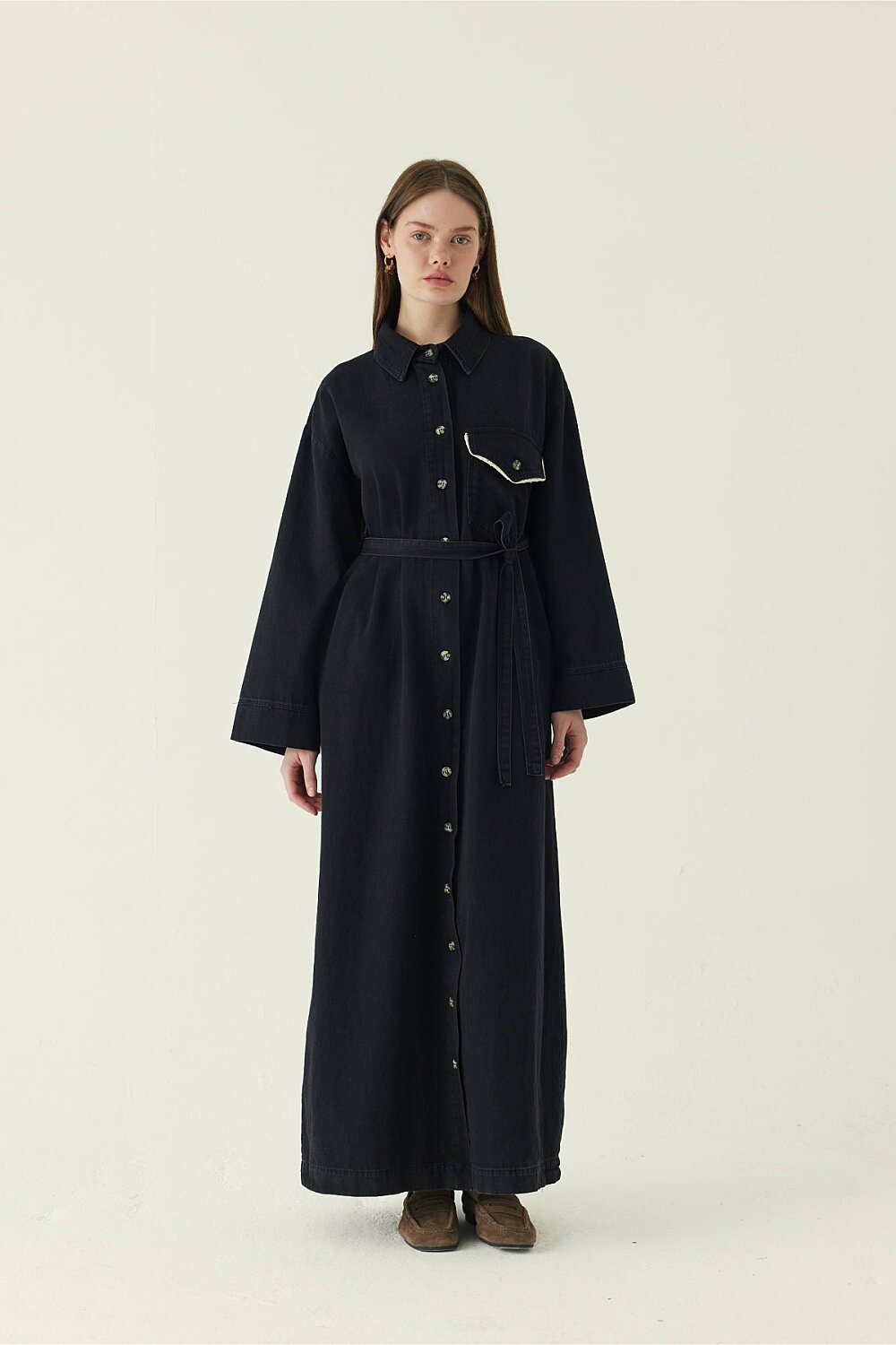 Lace Detailed Denim Dress Black 