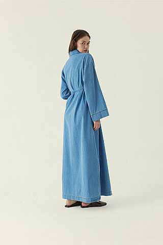 Lace Detailed Denim Dress Blue - 3