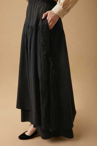 Lace Detailed Linen Skirt Black - 9