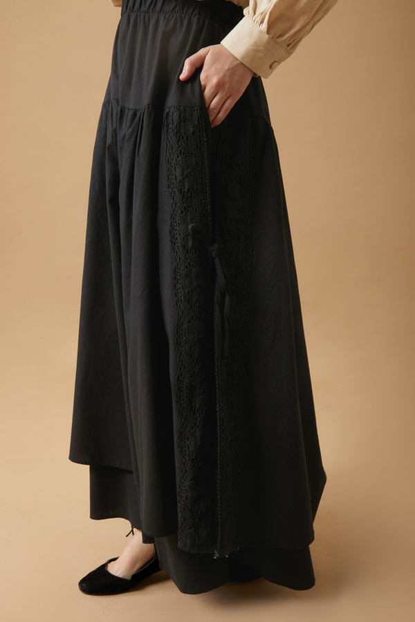 Lace Detailed Linen Skirt Black - 9