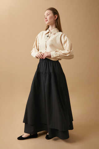 Lace Detailed Linen Skirt Black - 10