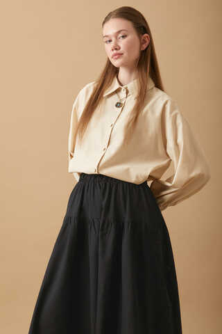 Lace Detailed Linen Skirt Black - 3