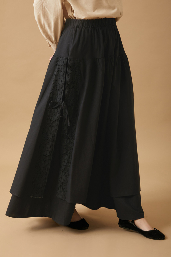 Lace Detailed Linen Skirt Black - 6