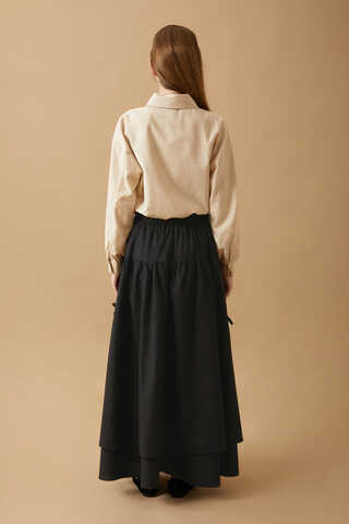 Lace Detailed Linen Skirt Black - 7