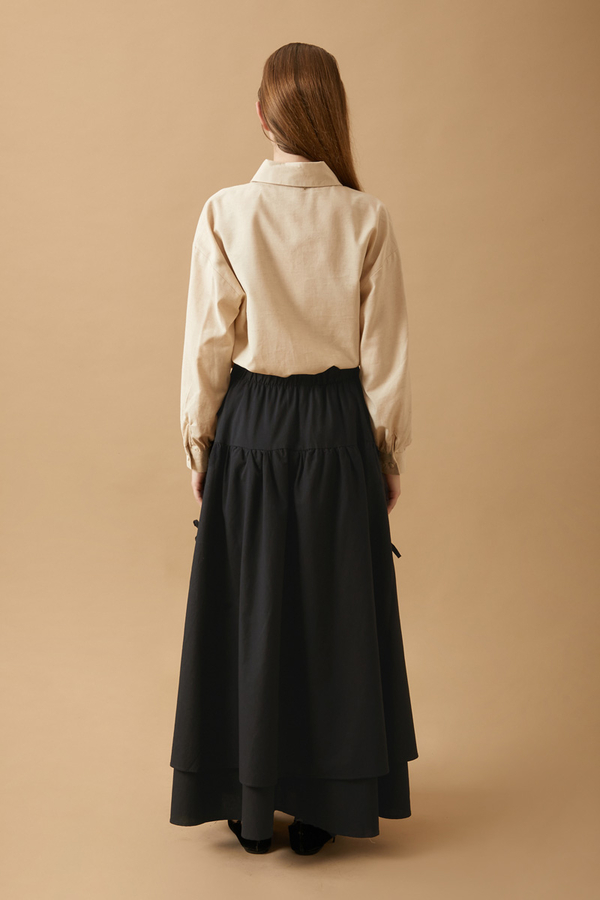 Lace Detailed Linen Skirt Black - 7