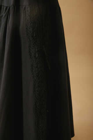 Lace Detailed Linen Skirt Black - 8