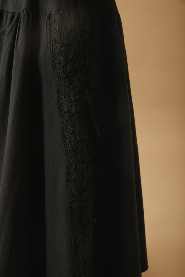 Lace Detailed Linen Skirt Black - 8