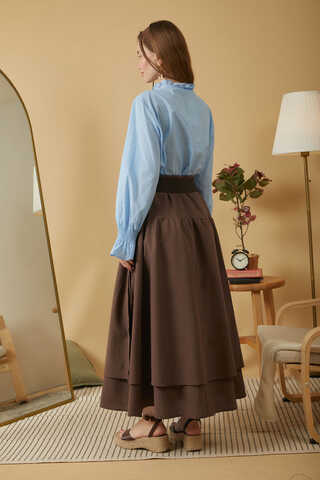 Lace Detailed Linen Skirt Brown - 10