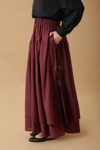 Lace Detailed Linen Skirt Burgundy - 9