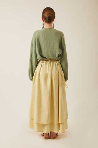 Lace Detailed Linen Skirt Butter Yellow - 13