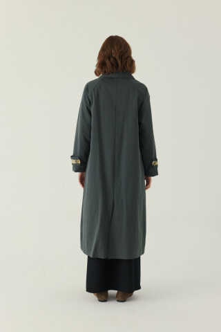 Lace Detailed Long Trench Coat Anthracite - 4