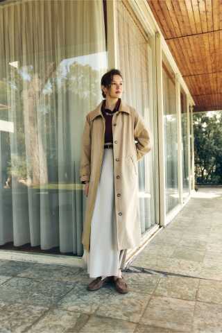 Lace Detailed Long Trench Coat Beige - 2