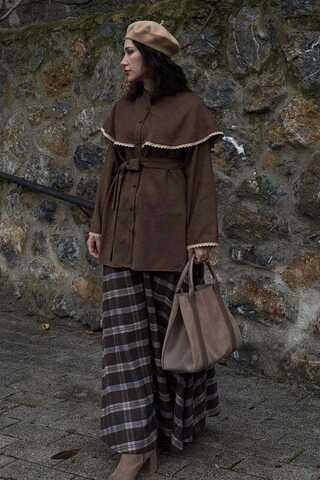 Lace Detailed Suede Shirt Brown - 2