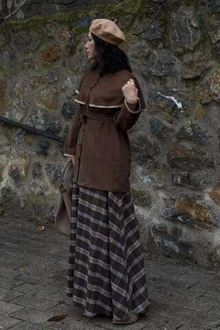 Lace Detailed Suede Shirt Brown - 7