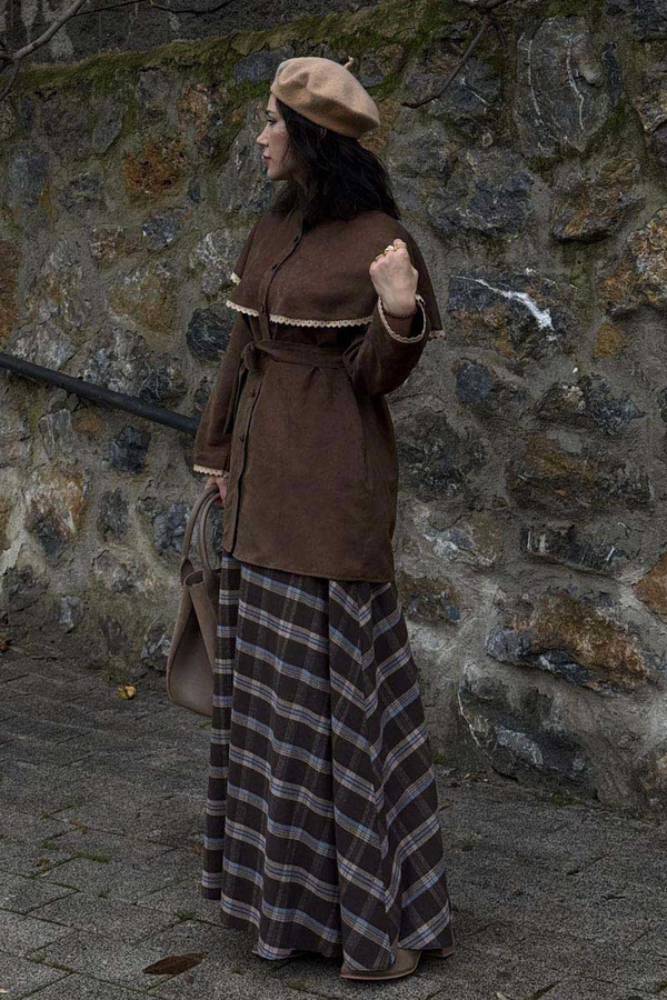 Lace Detailed Suede Shirt Brown - 7