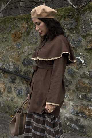 Lace Detailed Suede Shirt Brown - 8