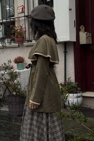 Lace Detailed Suede Shirt Khaki - 10