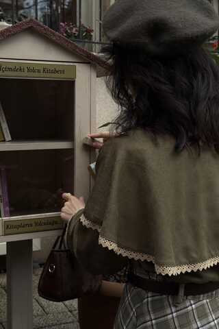 Lace Detailed Suede Shirt Khaki - 9