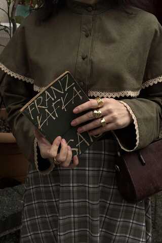 Lace Detailed Suede Shirt Khaki - 1