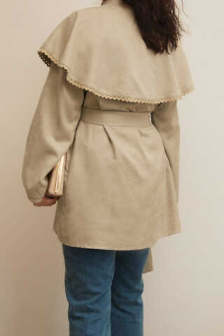 Lace Detailed Suede Shirt Stone - 8