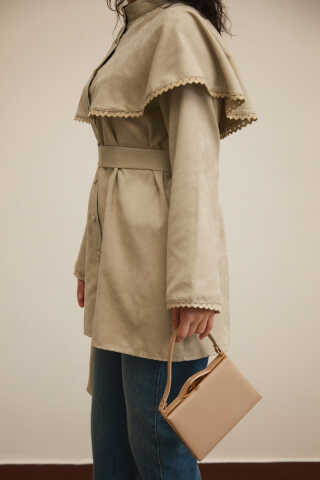 Lace Detailed Suede Shirt Stone - 5