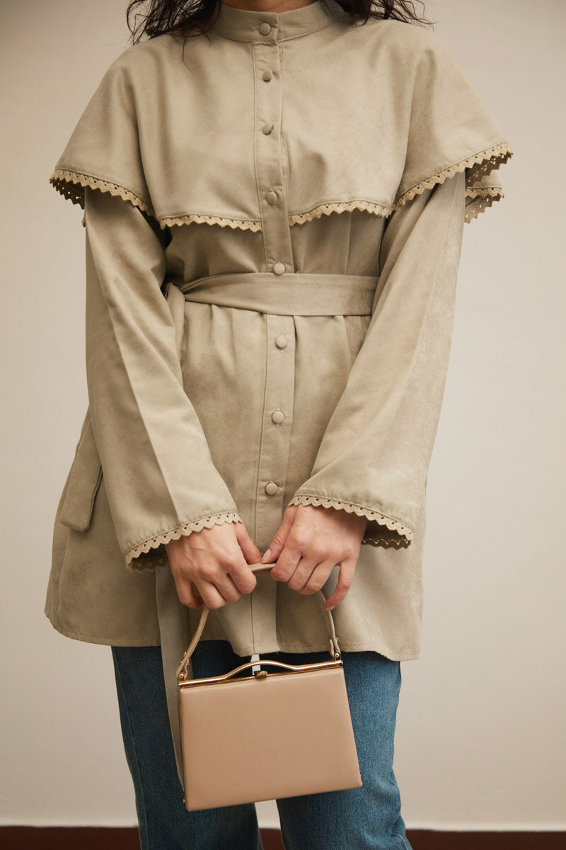 Lace Detailed Suede Shirt Stone - 4