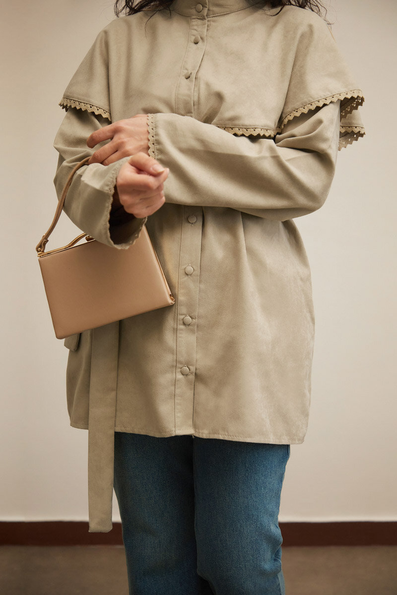 Lace Detailed Suede Shirt Stone - 6
