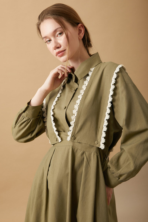 Lace Pinafore Khaki - 1