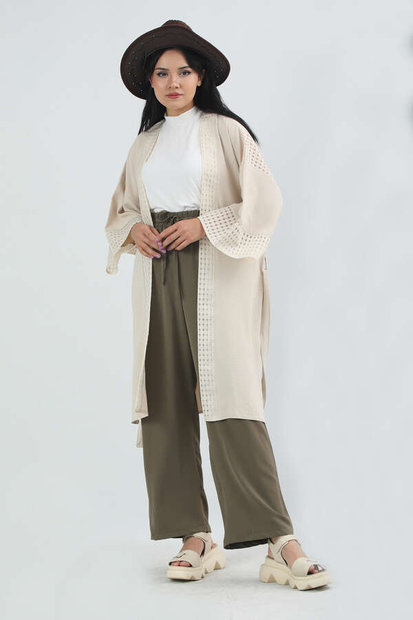 Lace Short Kimono Beige - 2