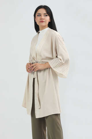 Lace Short Kimono Beige - 1