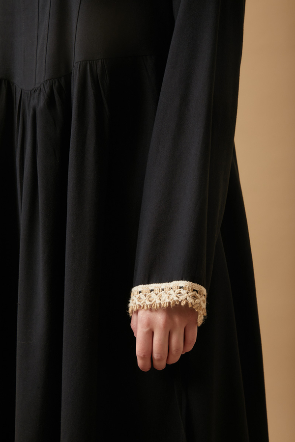 Dantel Şeritli Keten Elbise Siyah - 8