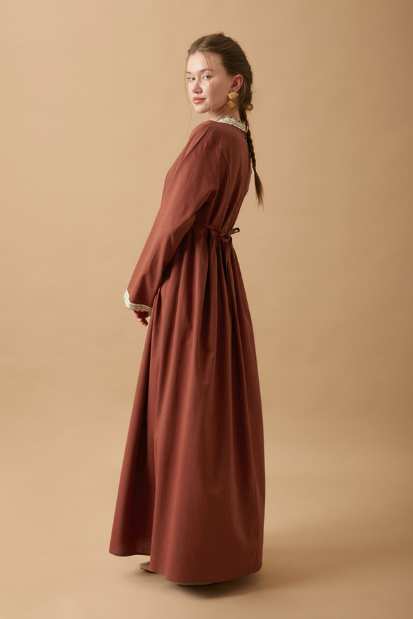 Lace-Trimmed Linen Dress Brick - 15