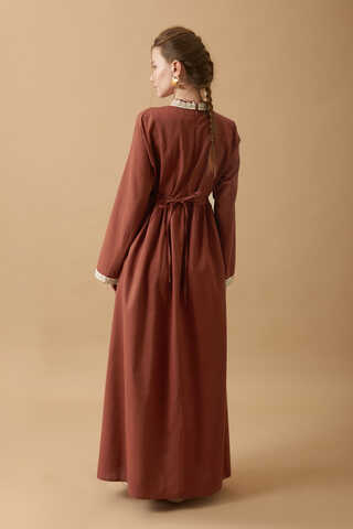 Lace-Trimmed Linen Dress Brick - 17