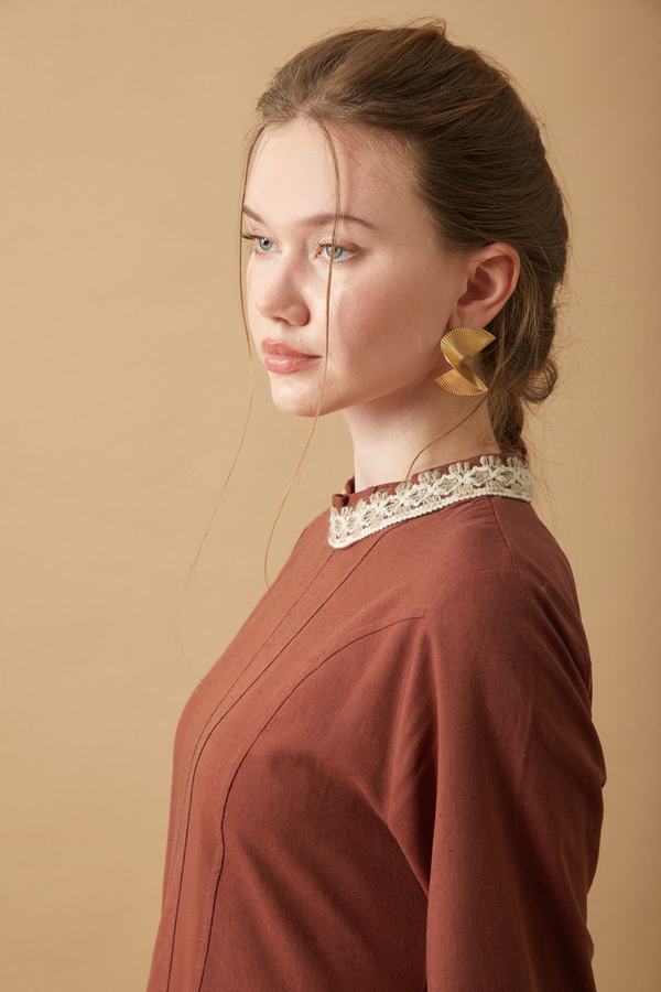 Lace-Trimmed Linen Dress Brick - 11