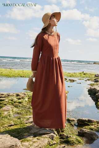 Lace-Trimmed Linen Dress Brick - 1