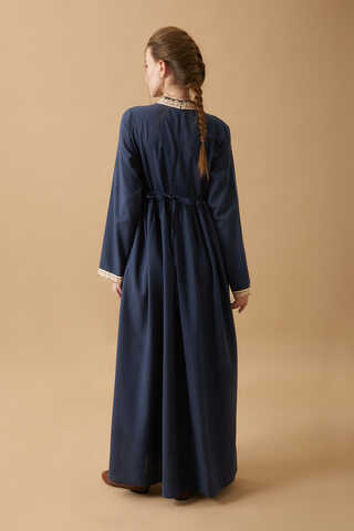 Lace-Trimmed Linen Dress Navy Blue - 12