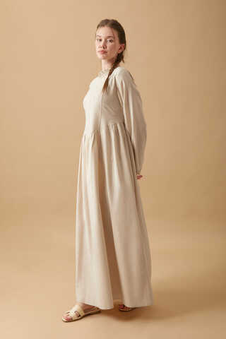 Lace-Trimmed Linen Dress Stone - 18