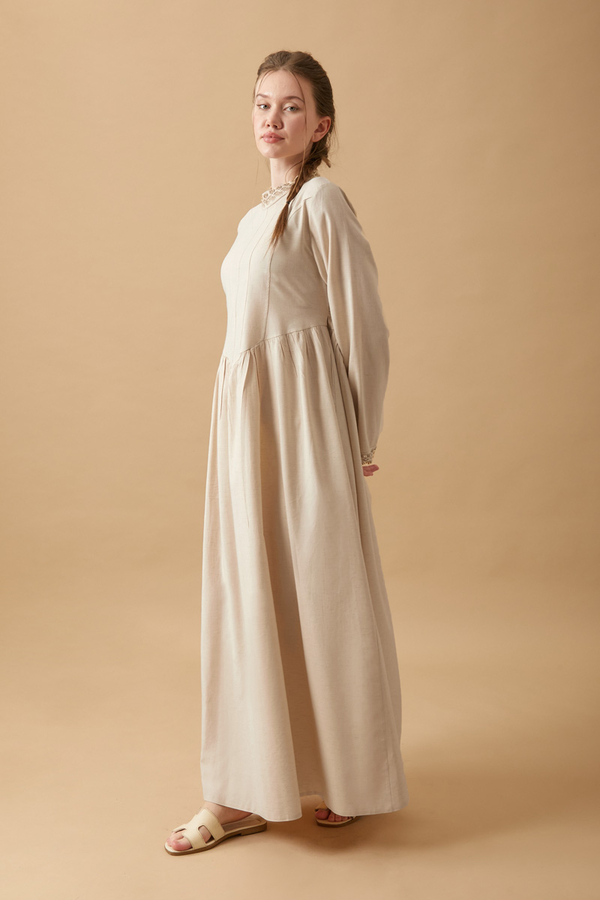 Lace-Trimmed Linen Dress Stone - 18