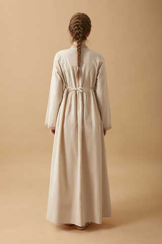 Lace-Trimmed Linen Dress Stone - 19