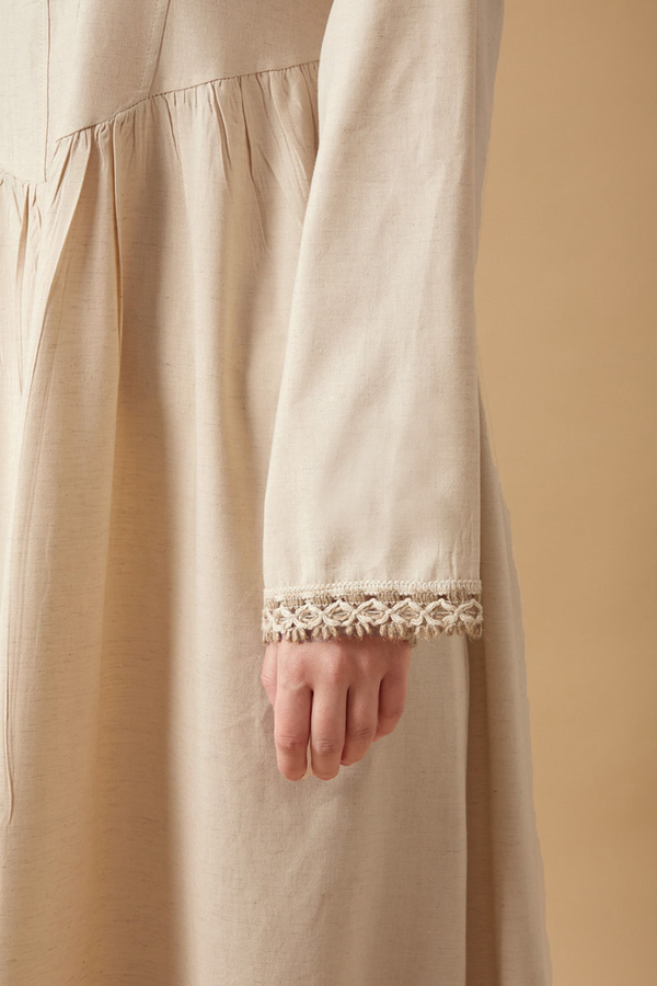 Lace-Trimmed Linen Dress Stone - 13