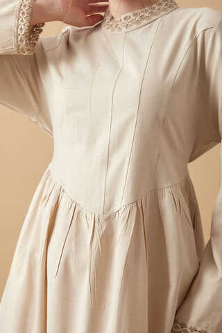 Lace-Trimmed Linen Dress Stone - 17