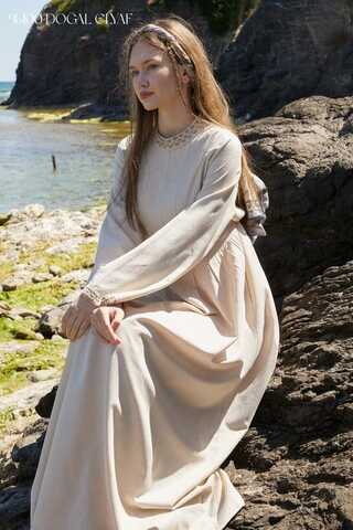 Lace-Trimmed Linen Dress Stone - 1