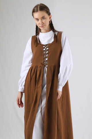 Lace-up Gilet Set Brown - 2