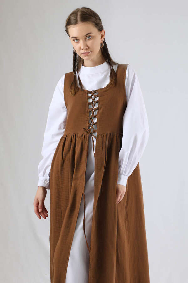 Lace-up Gilet Set Brown - 2